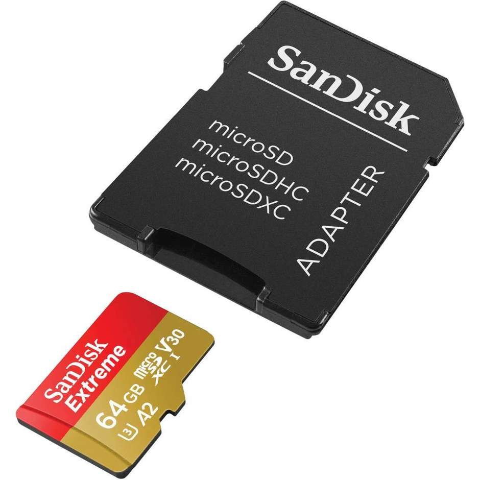 SanDisk Extreme MicroSDXC 64 GB UHS-I U3 V30 A2 4K UHD fino a 170 MB/s Oro/Rosso