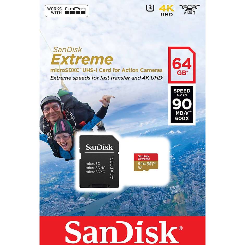 Sandisk Extreme SQXVF064GB Memory Micro SDXC 64 Gb Classe 10
