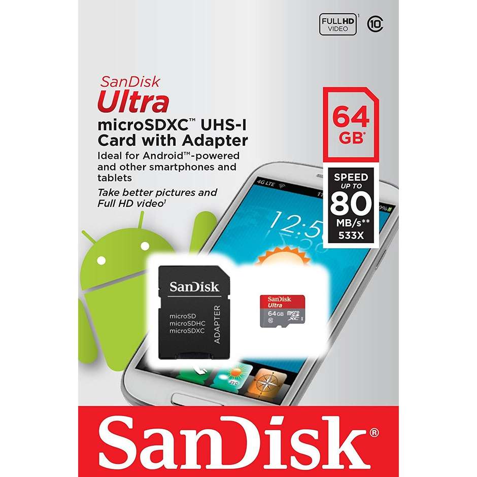 Sandisk MicroSDXC SQUNC64GB Ultra 64GB Classe 10 Memoria flash