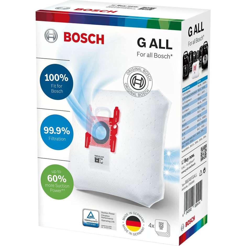 Siemens 17000940 confezione di 4 sacchetti per la polvere compatibili con Bosch