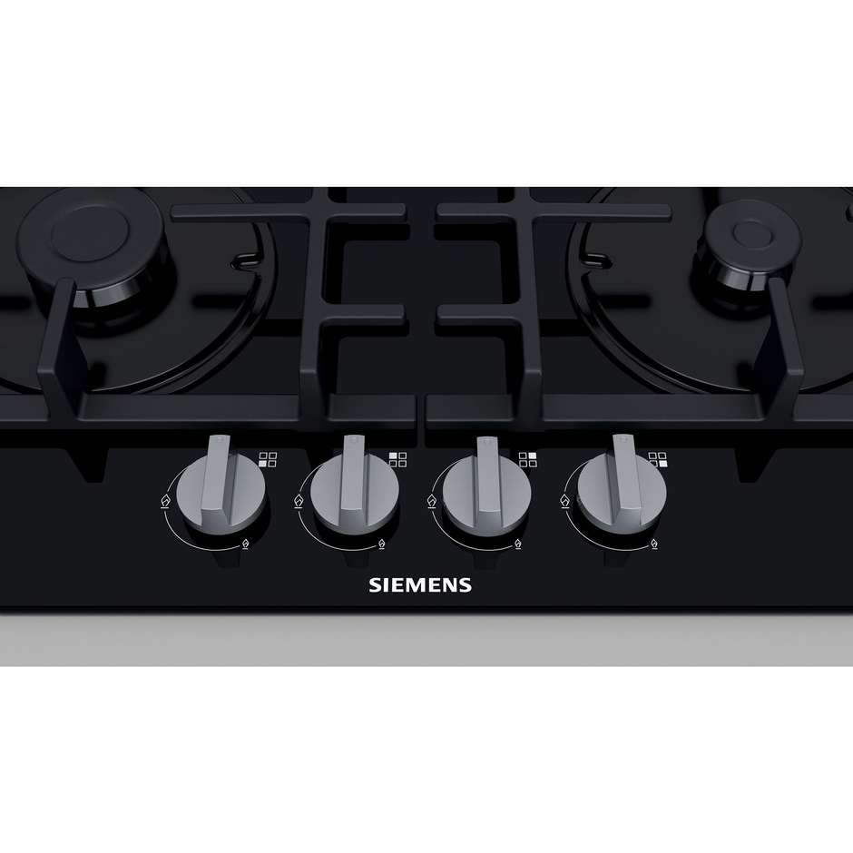 Siemens EN6B6HB90 Piano cottura a gas 60 cm 4 fuochi griglie in ghisa colore nero