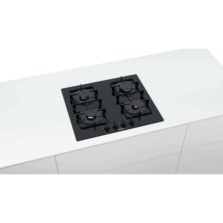 Siemens EN6B6PB80 piano cottura a gas 60 cm 4 fuochi griglie acciaio smaltato colore nero