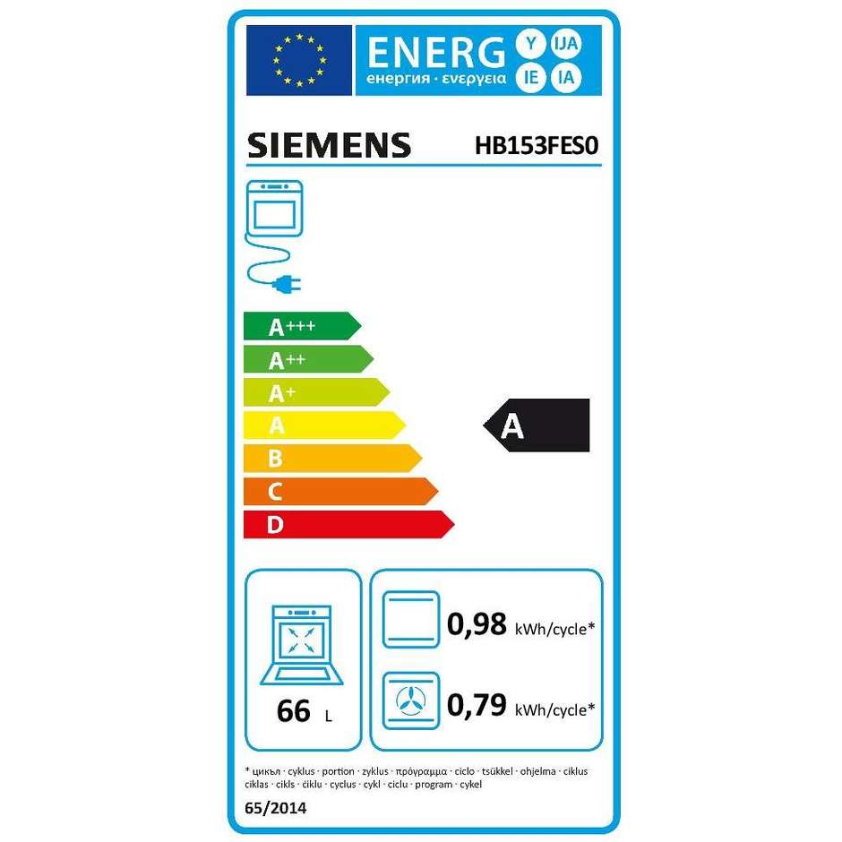 Siemens HB153FES0 Forno elettrico multifunzione da incasso 66 litri classe A colore nero e inox