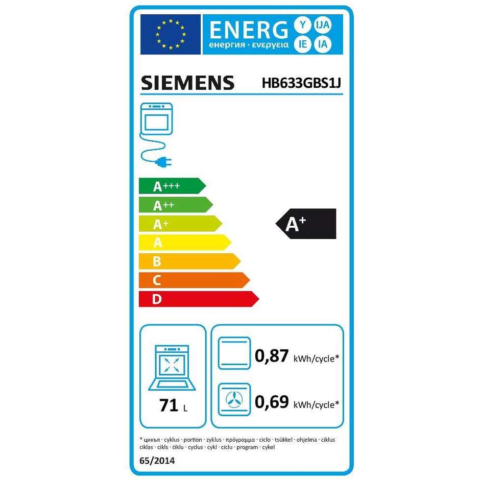 Siemens HB633GBS1J forno elettrico multifunzione da incasso 71 litri classe A+ colore nero