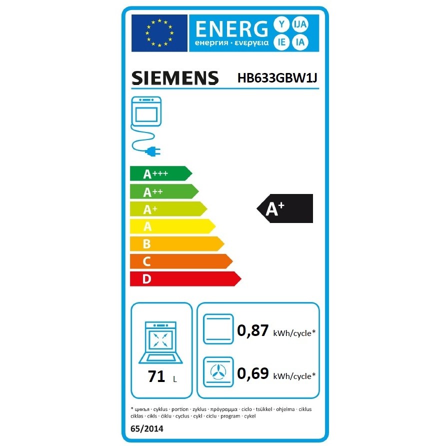 Siemens HB633GBW1J Forno elettrico ventilato 71 Litri Classe A+ colore Bianco,Acciaio Inox