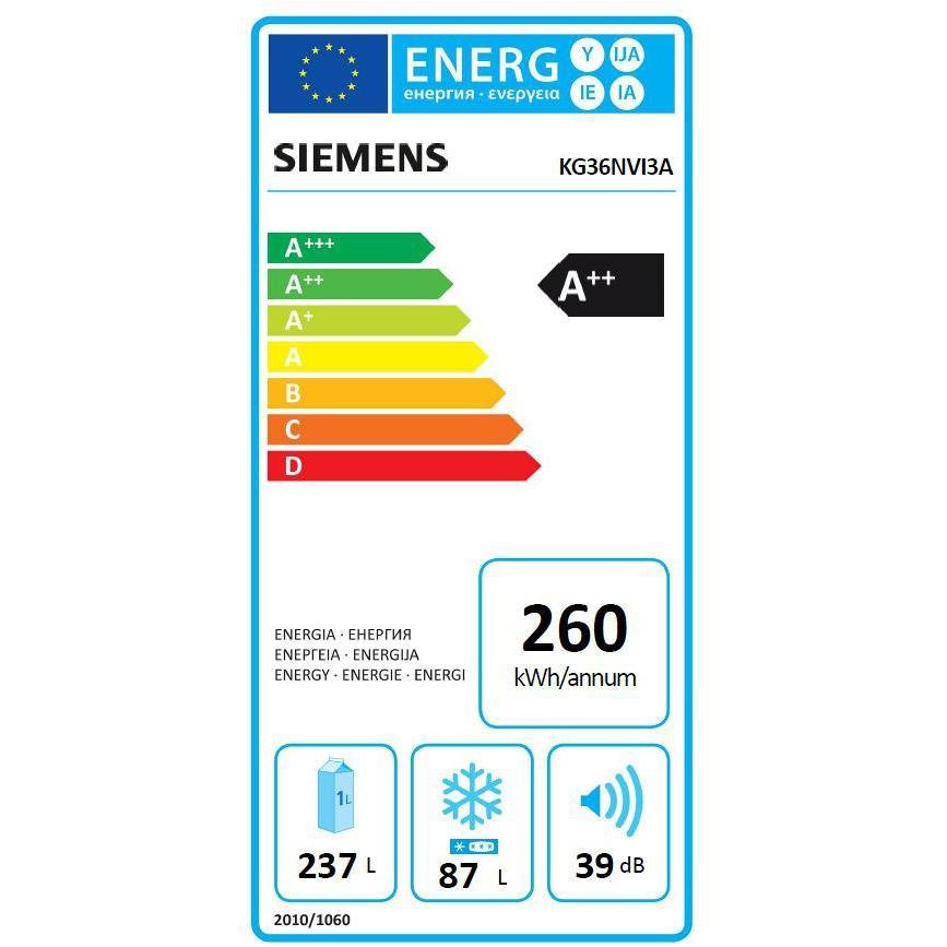 Siemens KG36NVI3A Frigorifero combinato 324 litri Classe A++ Total no Frost colore acciaio Inox