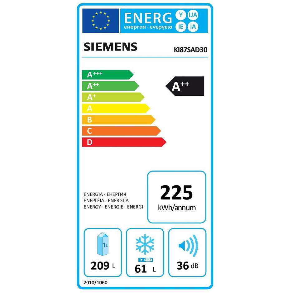 Siemens KI87SAD30 ecoPlus frigorifero combinato da incasso 270 litri classe A++ LowFrost