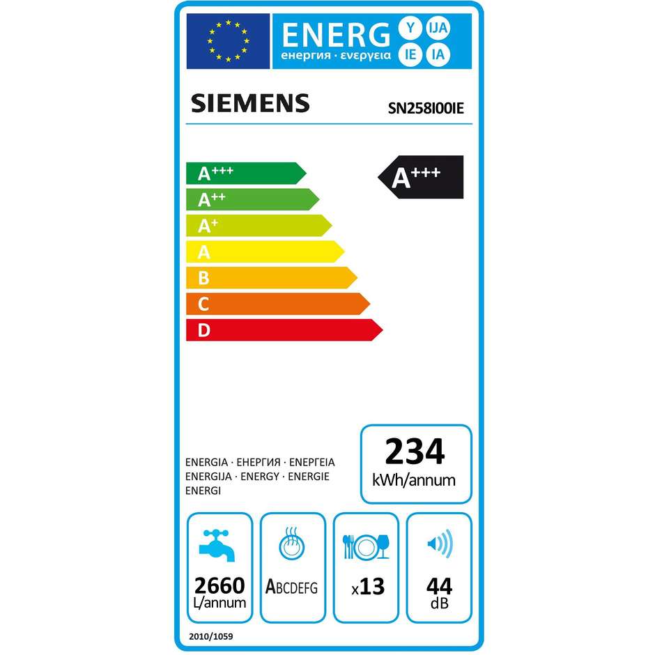 Siemens SN258I00IE iQ500 lavastoviglie 13 coperti 8 programmi classe A+++ colore inox