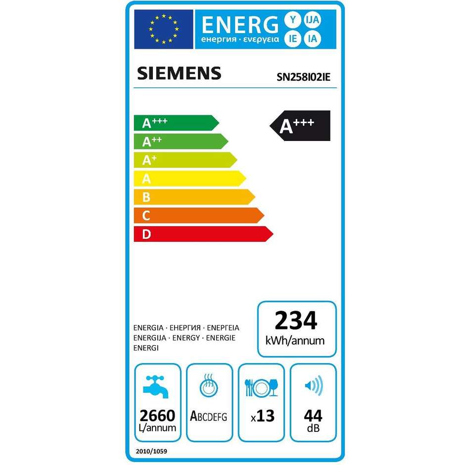 Siemens SN258I02IE lavastoviglie 13 coperti 8 programmi classe A+++ colore inox