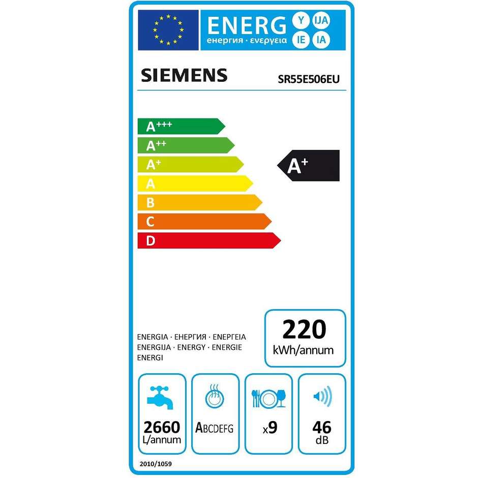 Siemens SR55E506EU lavastoviglie semi incasso 45 cm 9 coperti 5 programmi classe A+ frontalino colore inox