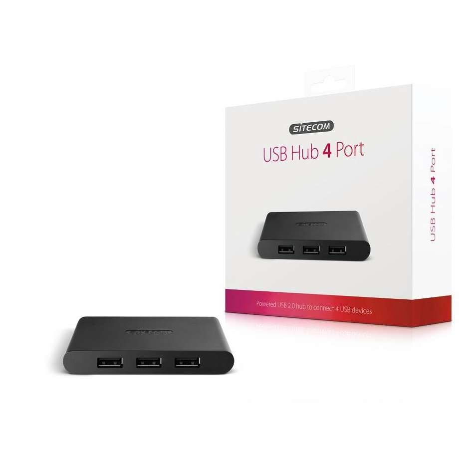 Sitecom CN-081 Hub USB 2.0 a 4 Porte con Alimentatore di Rete Esterno Incluso Colore Nero
