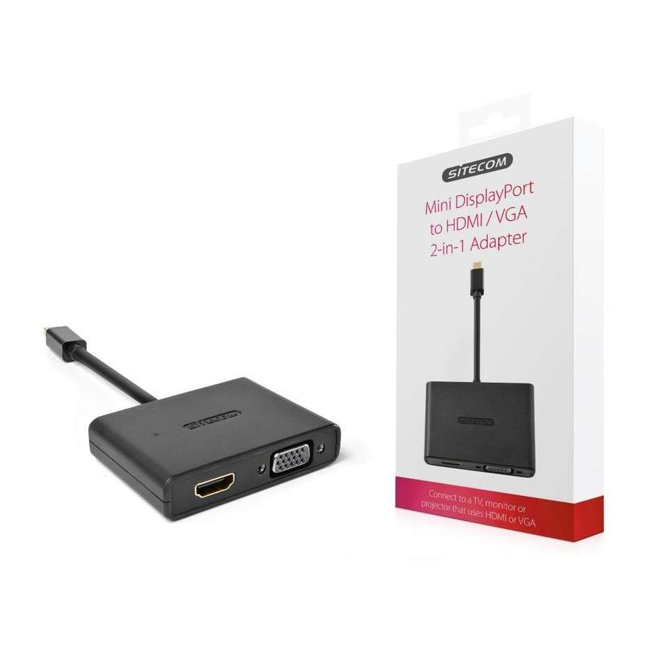 Sitecom CN-347 Adattatore Video 2-in-1 da Mini DisplayPort a HDMI 4K UHD e VGA Colore Nero