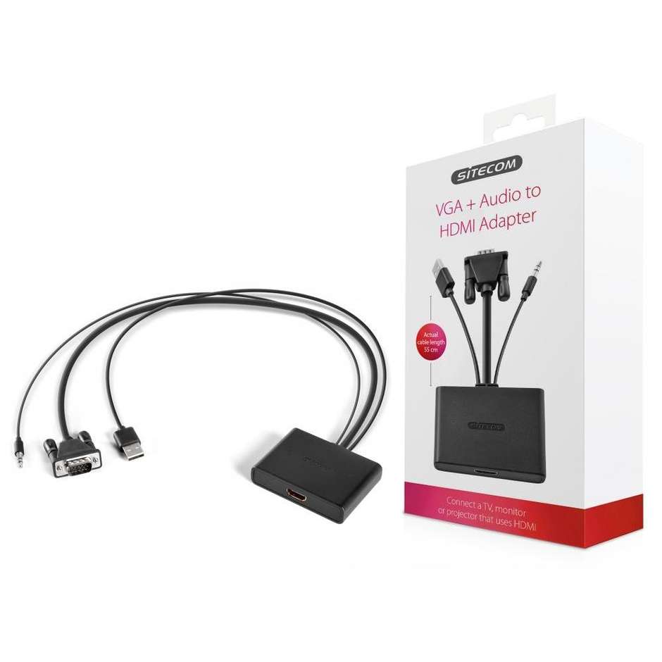Sitecom CN-352 Adattatore Convertitore da VGA e Audio Jack 3.5mm con USB ad HDMI 1080p Nero