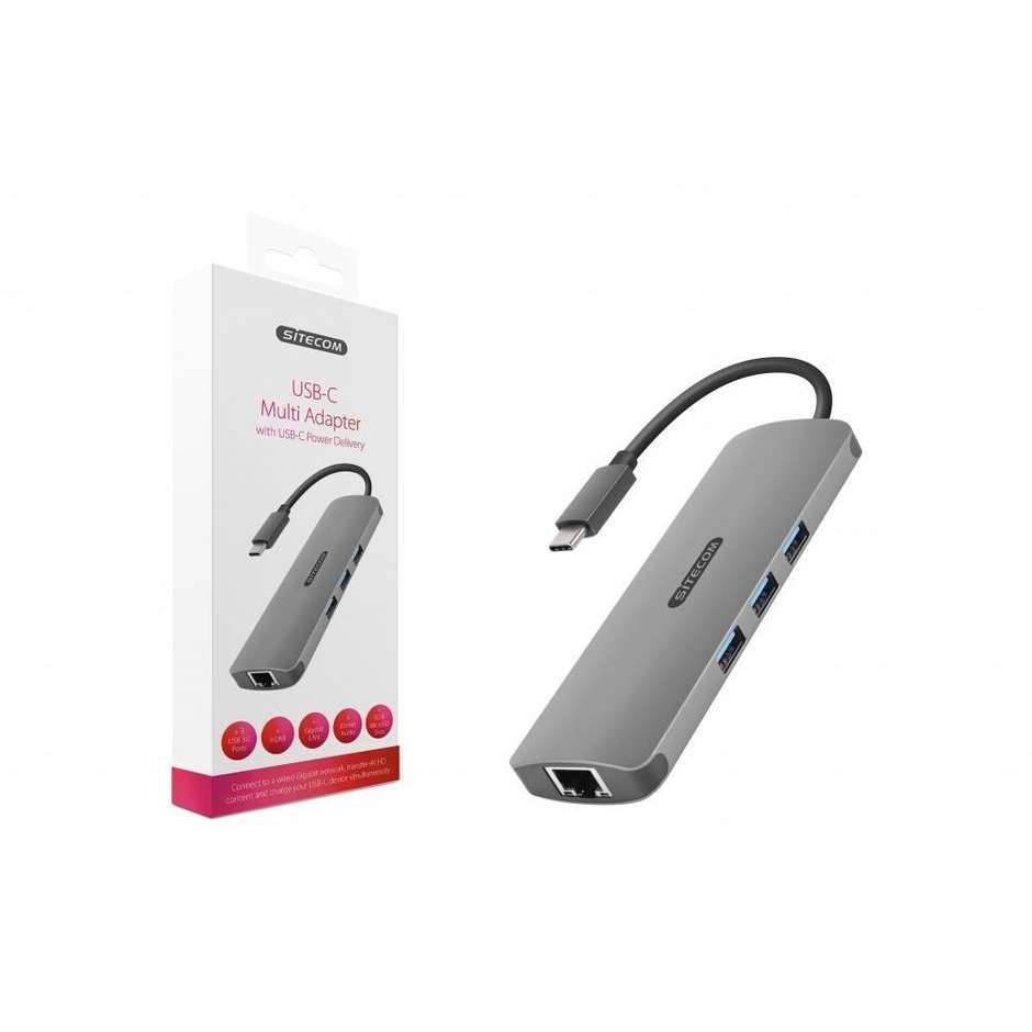 Sitecom CN-382 Hub Multiporta USB-C 5-in-1 con HDMI 4K USB 3.0 e Lettore SD/MicroSD Alluminio