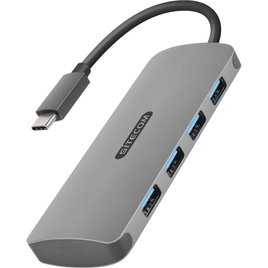 Sitecom CN-383 Hub USB-C a 4 Porte USB 3.0 Type-A SuperSpeed 5 Gbps Alluminio Grigio Siderale
