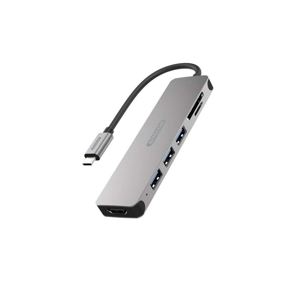 Sitecom CN-407 Adattatore Hub USB-C con Porta Gigabit Ethernet RJ-45 HDMI 4K USB 3.0 e Power Delivery 100W - Grigio/Nero