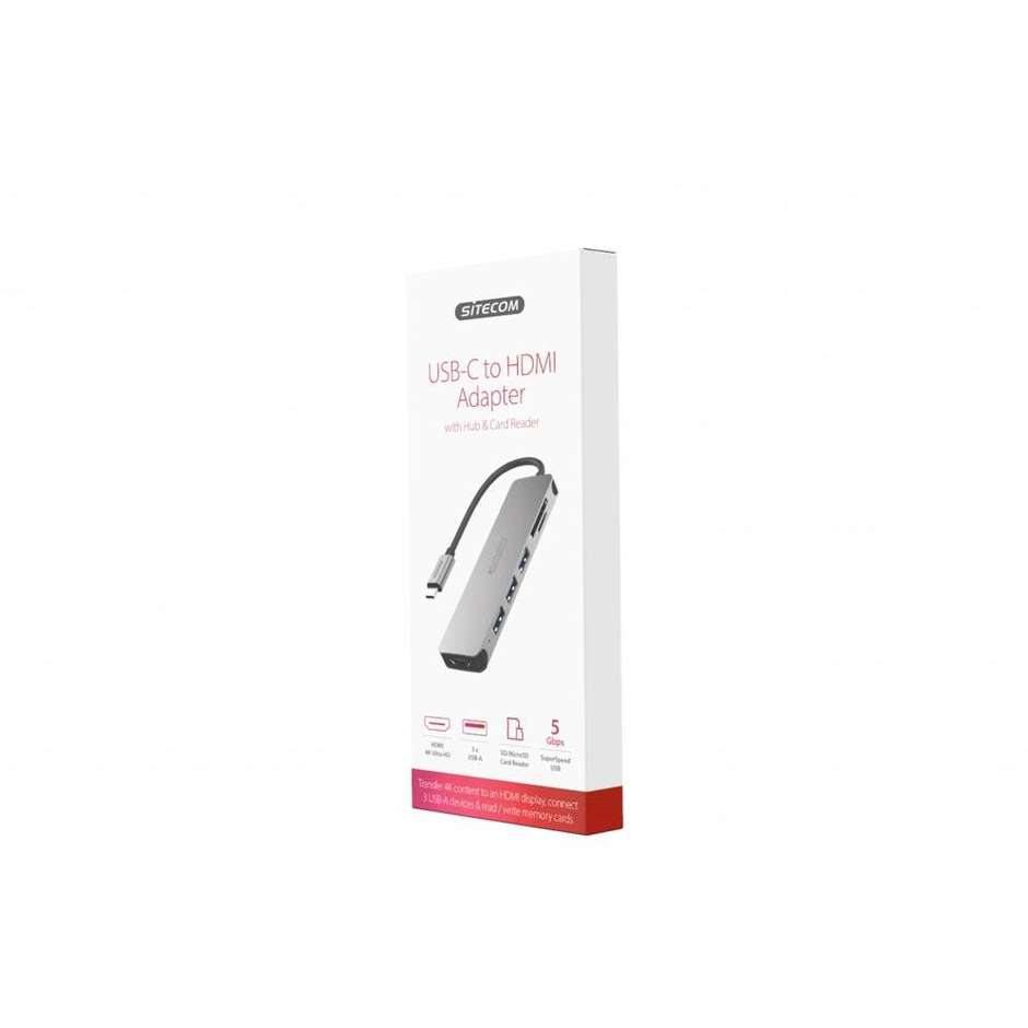 Sitecom CN-407 hub USB-C con HDMI, 3 USB-A e lettore SD/microSD