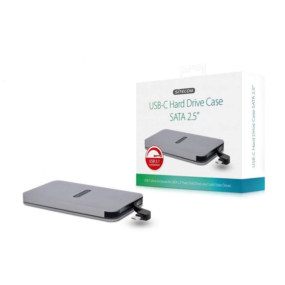 Sitecom MD-401 Hard Drive Case Box Esterno USB-C 3.1 Gen 2 per SSD e HDD SATA 2.5" Alluminio Grigio