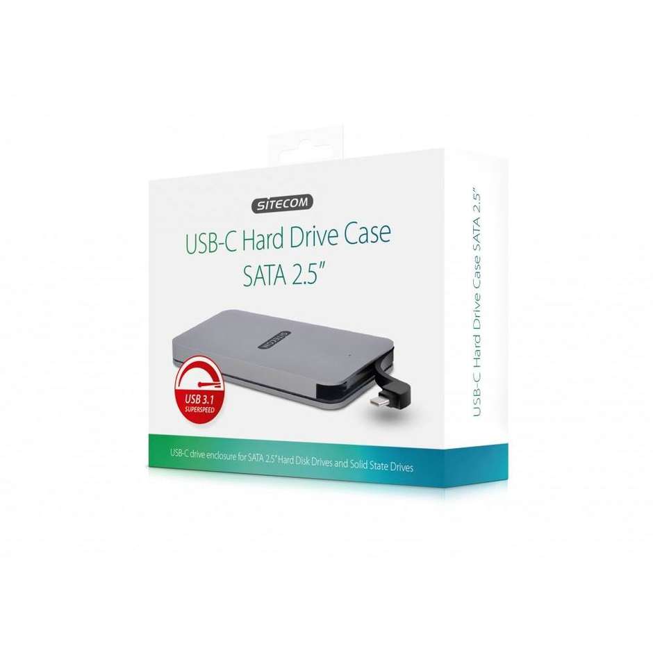 Sitecom MD-401 Hard Drive Case Box Esterno USB-C 3.1 Gen 2 per SSD e HDD SATA 2.5" Alluminio Grigio