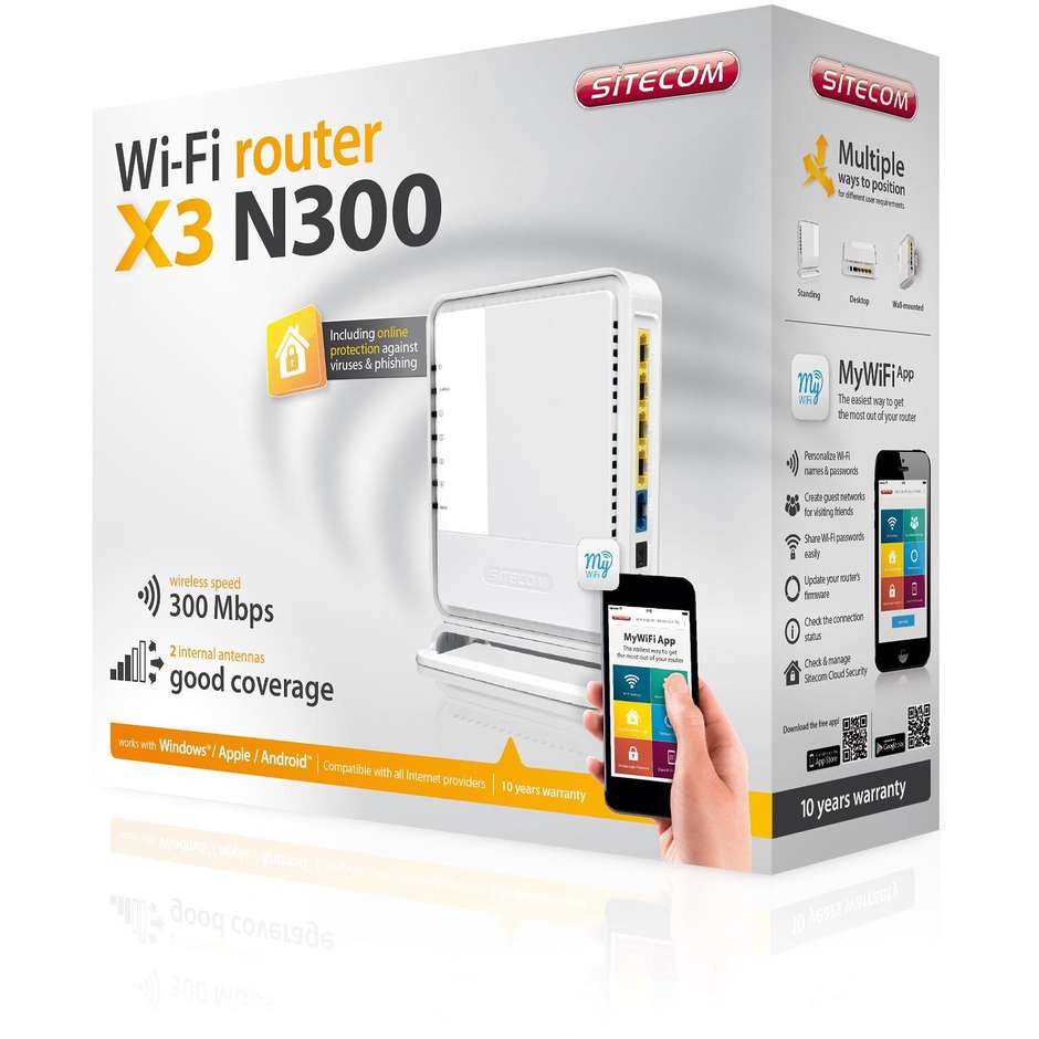 Sitecom WLR-3100 N300 Wi-Fi Router X3 Colore Bianco