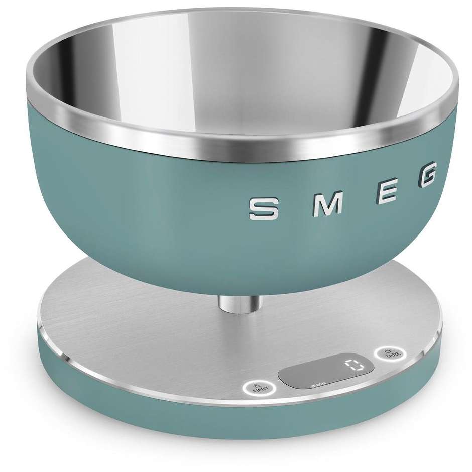 Smeg 50's Style KSC01EGMWW Bilancia Digitale con Ciotola Inox da 1,8L Verde Smeraldo Opaco Ricaricabile USB