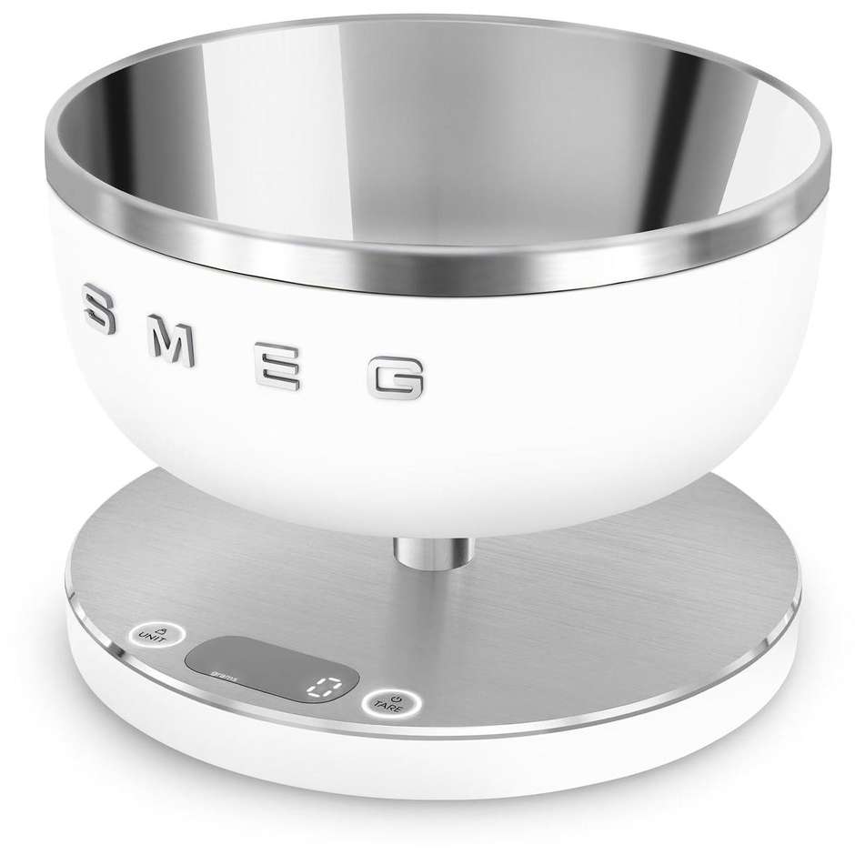 Smeg 50's Style KSC01WHMWW Bilancia Digitale con Ciotola Inox da 1,8L Bianco Opaco Ricaricabile USB