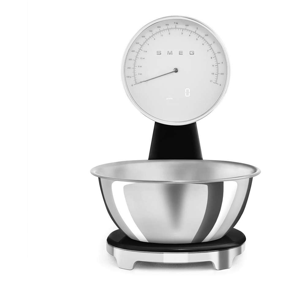 Smeg 50's Style KSF01BLWW Bilancia da Cucina Digitale Piatta Nero Lucido Ricaricabile USB