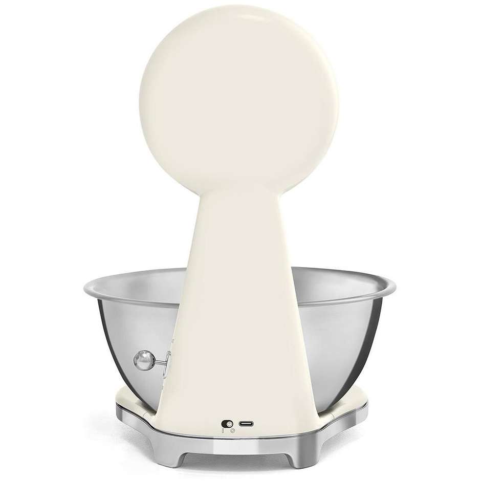 Smeg 50's Style KSF01CRWW Bilancia da Cucina Digitale Piatta Panna Lucido Ricaricabile USB