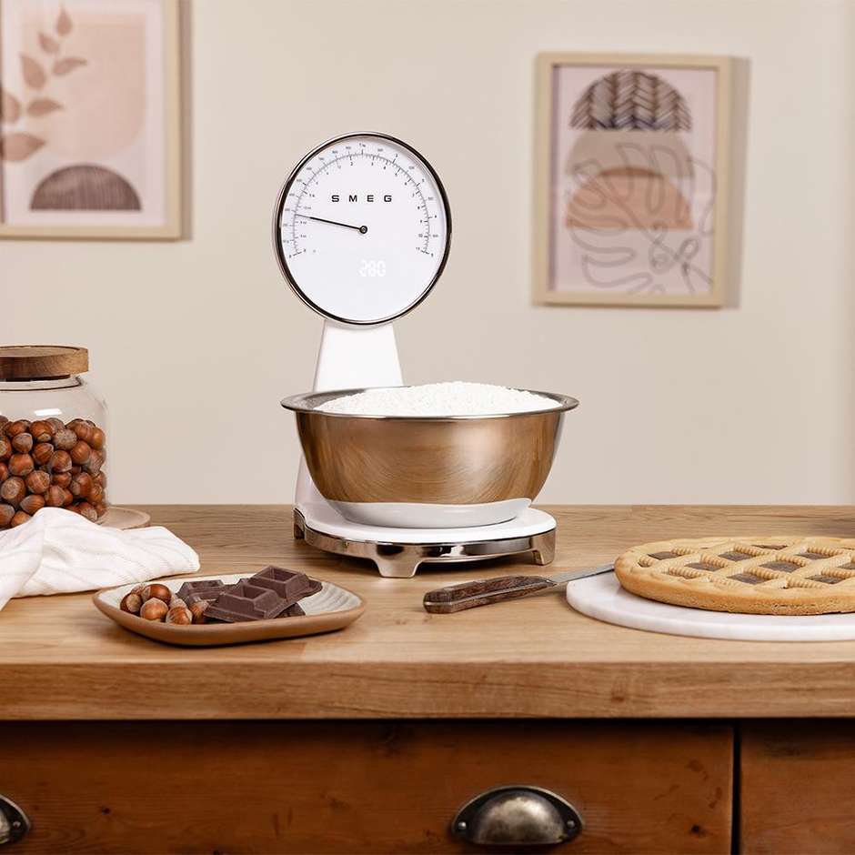 Smeg 50's Style KSF01WHWW Bilancia da Cucina Digitale Piatta Bianco Lucido Ricaricabile USB