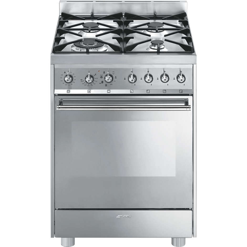 Smeg C6GMXI8-2 cucina 60x60 4 fuochi a gas forno elettrico multifunzione ventilato 70 litri classe A colore inox