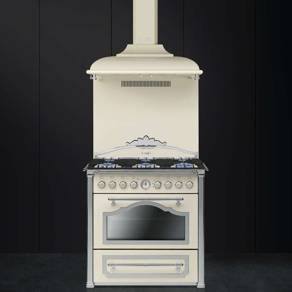 Smeg CC9GPX cucina 90x60 6 fuochi a gas forno termoventilato 77 litri classe B colore panna e argento