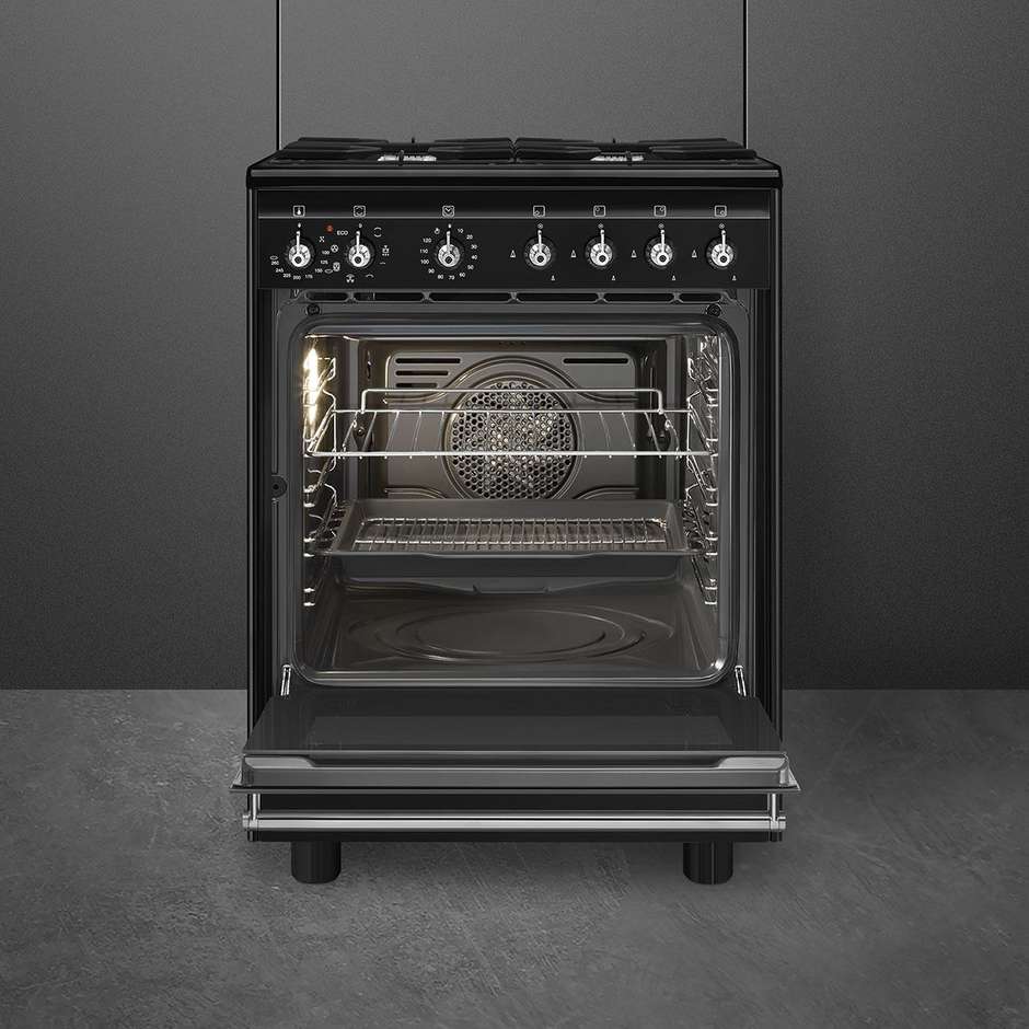 Smeg CX61GMBL cucina 4 fuochi a gas, forno elettrico 70 L, nera