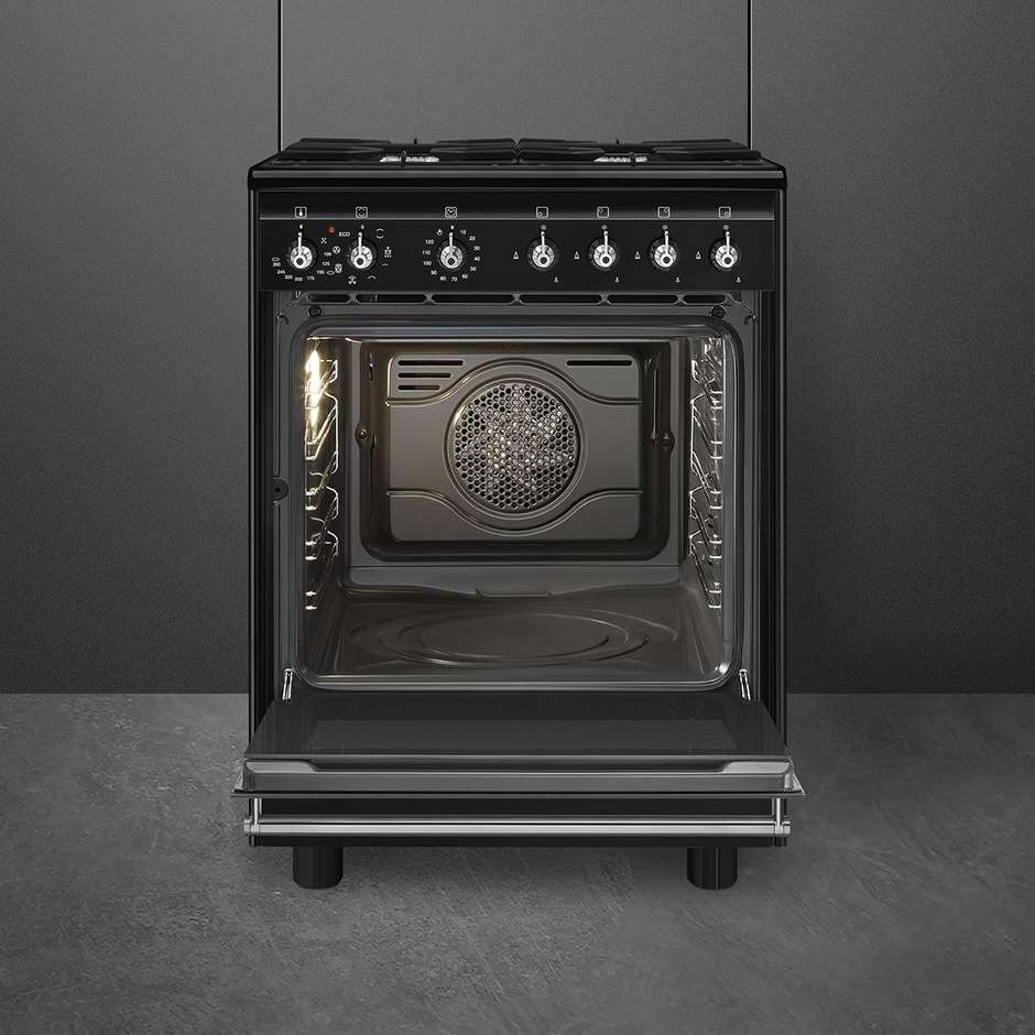 Smeg CX61GMBL cucina 4 fuochi a gas, forno elettrico 70 L, nera