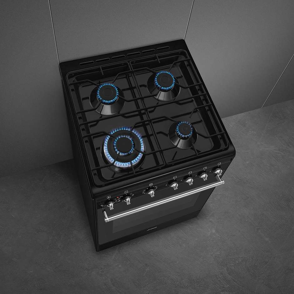 Smeg CX61GMBL cucina 4 fuochi a gas, forno elettrico 70 L, nera