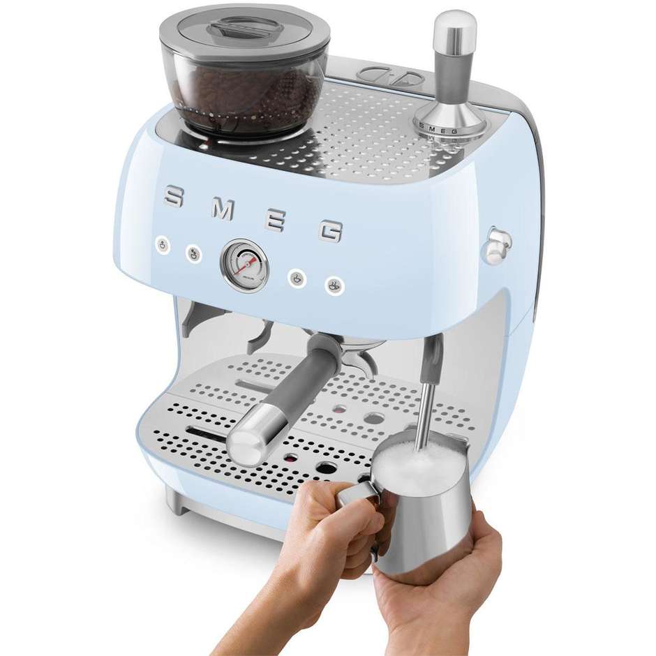 Smeg EGF03PBEU Macchina da Caffè Espresso Manuale con Macinacaffè Integrato Doppio Thermoblock Azzurro Pastello