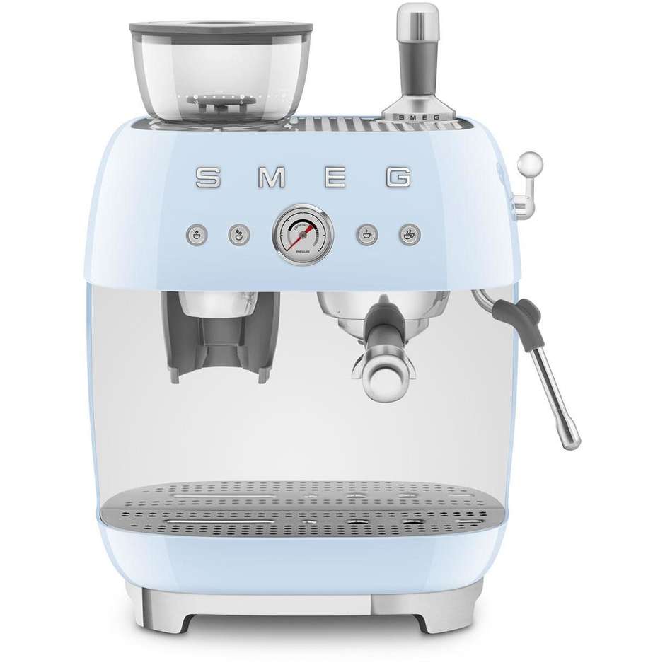 Smeg EGF03PBEU Macchina da Caffè Espresso Manuale con Macinacaffè Integrato Serbatoio da 1 Lt Potenza 1350 W Colore Azzurro
