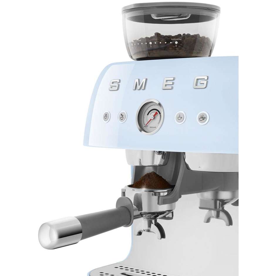 Smeg EGF03PBEU Macchina da Caffè Espresso Manuale con Macinacaffè Integrato Serbatoio da 1 Lt Potenza 1350 W Colore Azzurro