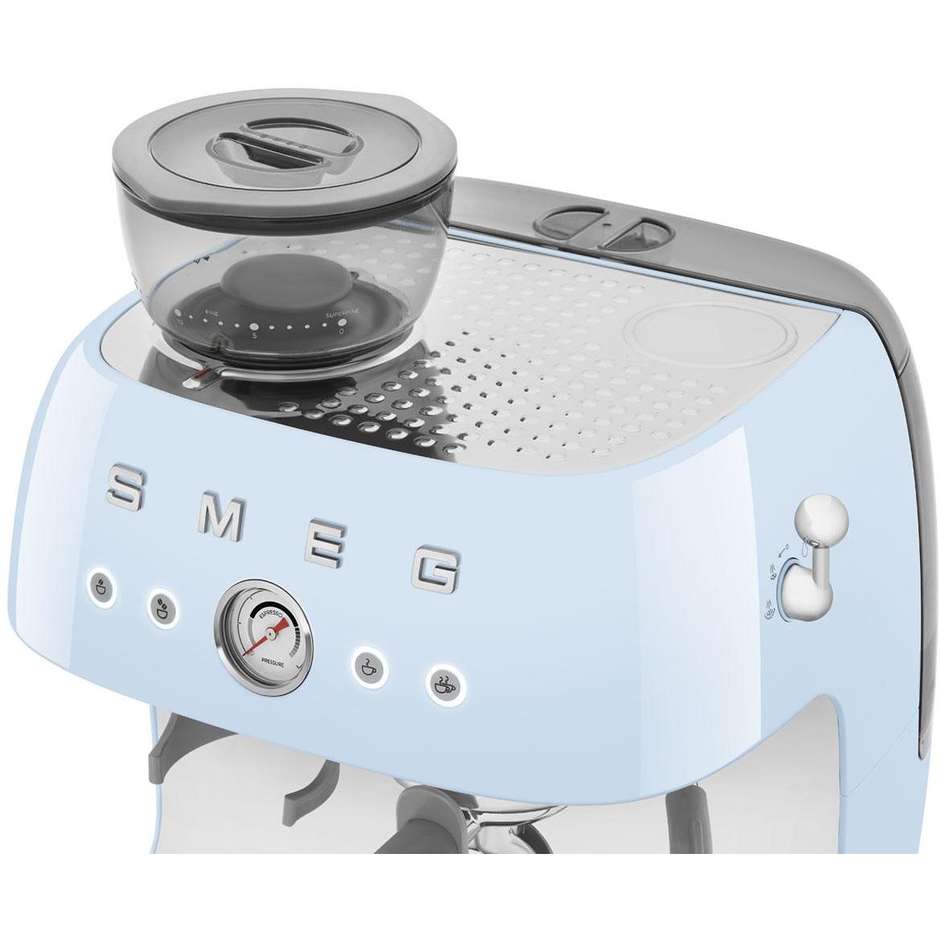 Smeg EGF03PBEU Macchina da Caffè Espresso Manuale con Macinacaffè Integrato Serbatoio da 1 Lt Potenza 1350 W Colore Azzurro