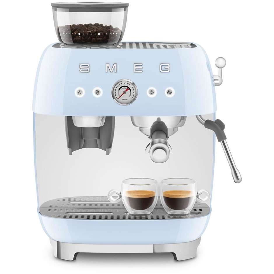 Smeg EGF03PBEU Macchina da Caffè Espresso Manuale con Macinacaffè Integrato Serbatoio da 1 Lt Potenza 1350 W Colore Azzurro