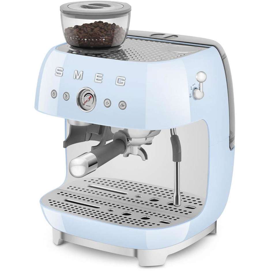Smeg EGF03PBEU Macchina da Caffè Espresso Manuale con Macinacaffè Integrato Serbatoio da 1 Lt Potenza 1350 W Colore Azzurro