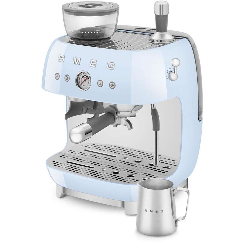 Smeg EGF03PBEU Macchina da Caffè Espresso Manuale con Macinacaffè Integrato Serbatoio da 1 Lt Potenza 1350 W Colore Azzurro