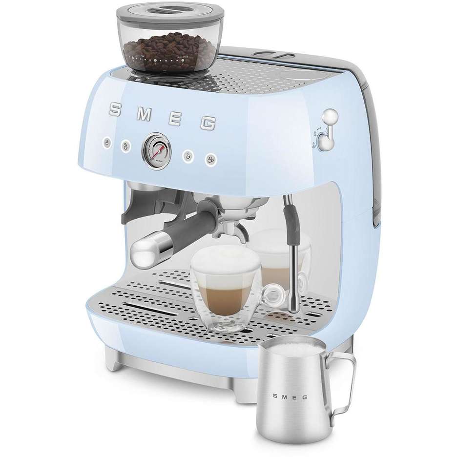 Smeg EGF03PBEU Macchina da Caffè Espresso Manuale con Macinacaffè Integrato Serbatoio da 1 Lt Potenza 1350 W Colore Azzurro