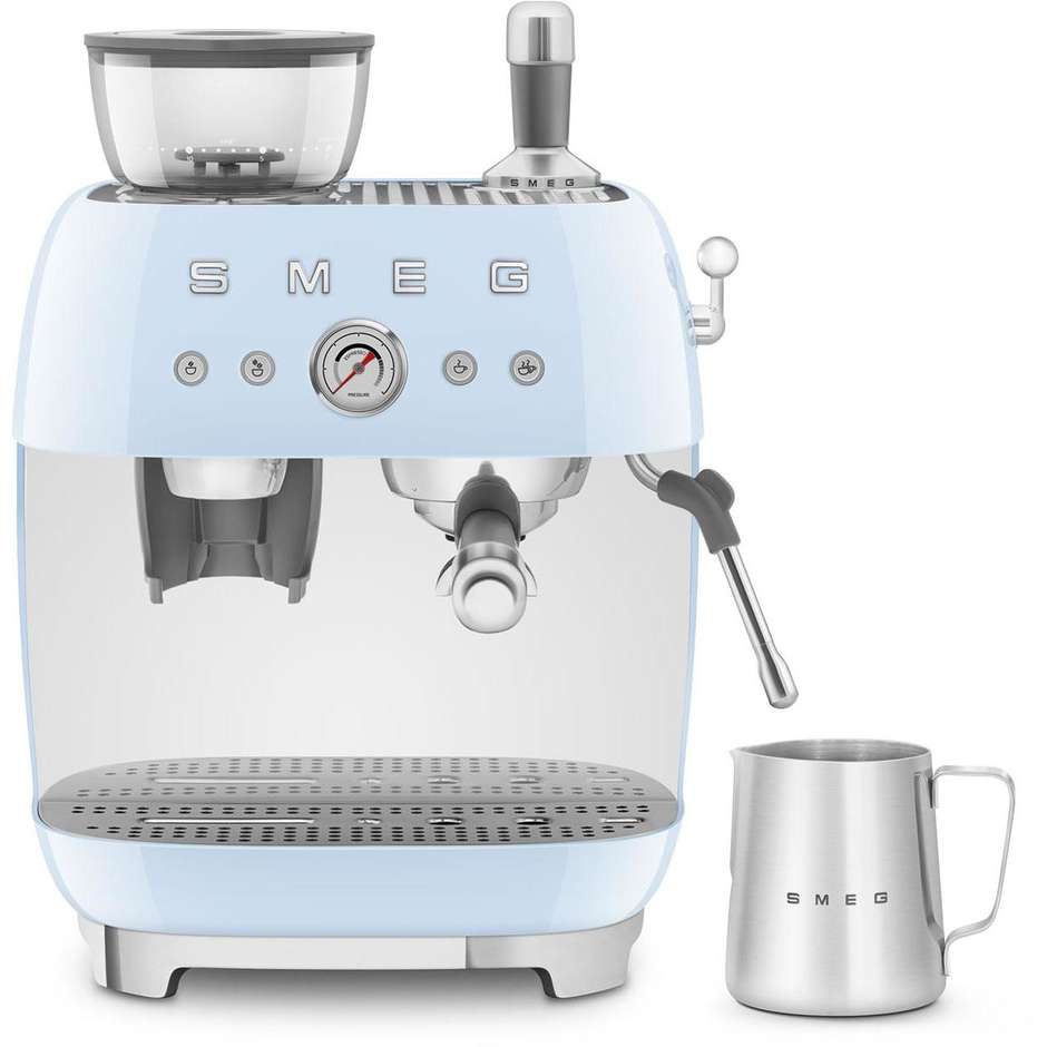 Smeg EGF03PBEU Macchina da Caffè Espresso Manuale con Macinacaffè Integrato Serbatoio da 1 Lt Potenza 1350 W Colore Azzurro