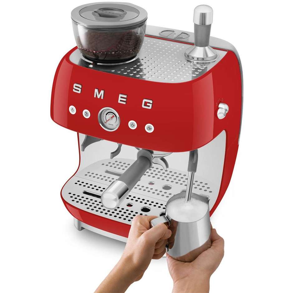 Smeg EGF03RDEU Macchina da Caffè Espresso Manuale con Macinacaffè Integrato Serbatoio da 1 Lt Potenza 1350 W Colore Rosso