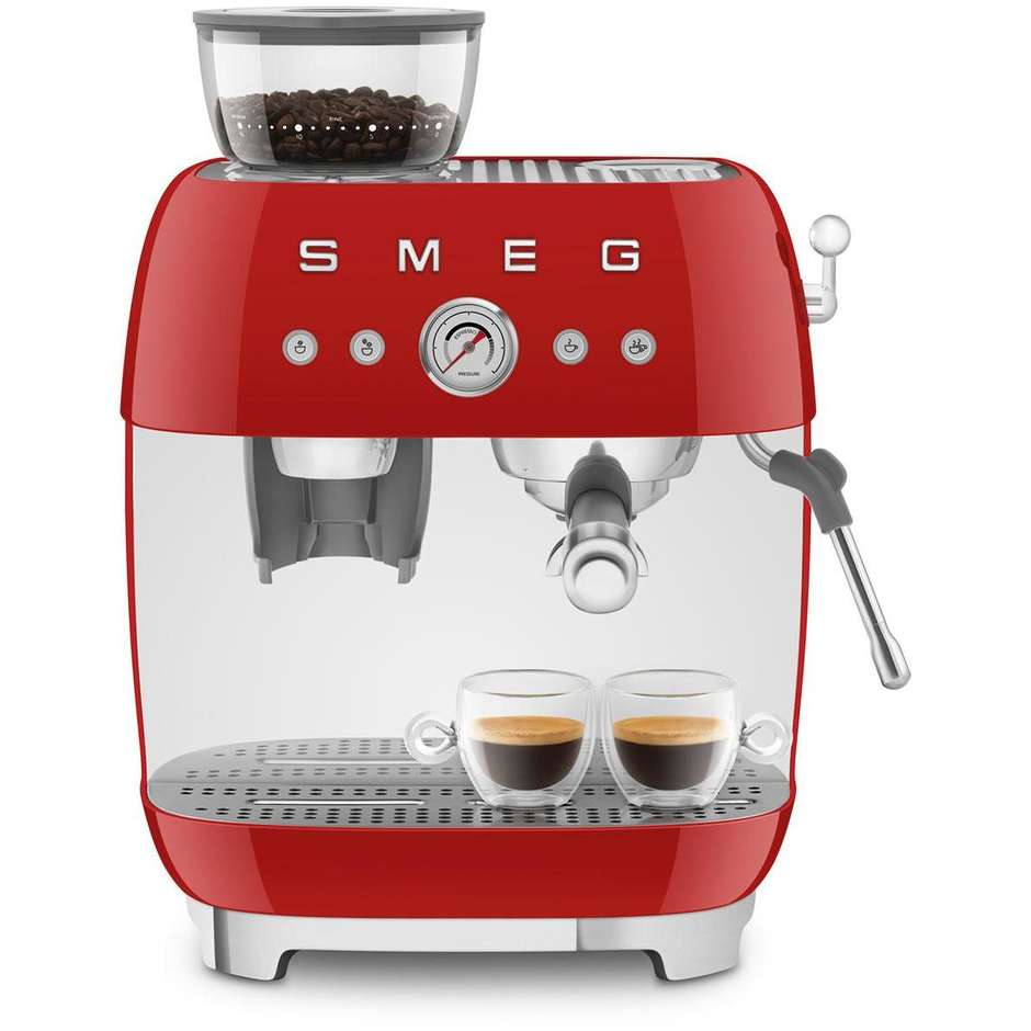 Smeg EGF03RDEU Macchina da Caffè Espresso Manuale con Macinacaffè Integrato Serbatoio da 1 Lt Potenza 1350 W Colore Rosso