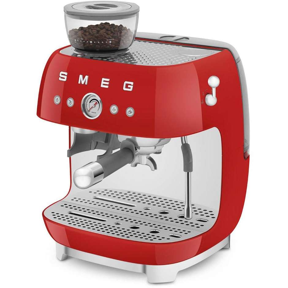 Smeg EGF03RDEU Macchina da Caffè Espresso Manuale con Macinacaffè Integrato Serbatoio da 1 Lt Potenza 1350 W Colore Rosso