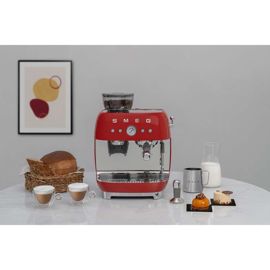 Smeg EGF03RDEU Macchina da Caffè Espresso Manuale con Macinacaffè Integrato Serbatoio da 1 Lt Potenza 1350 W Colore Rosso
