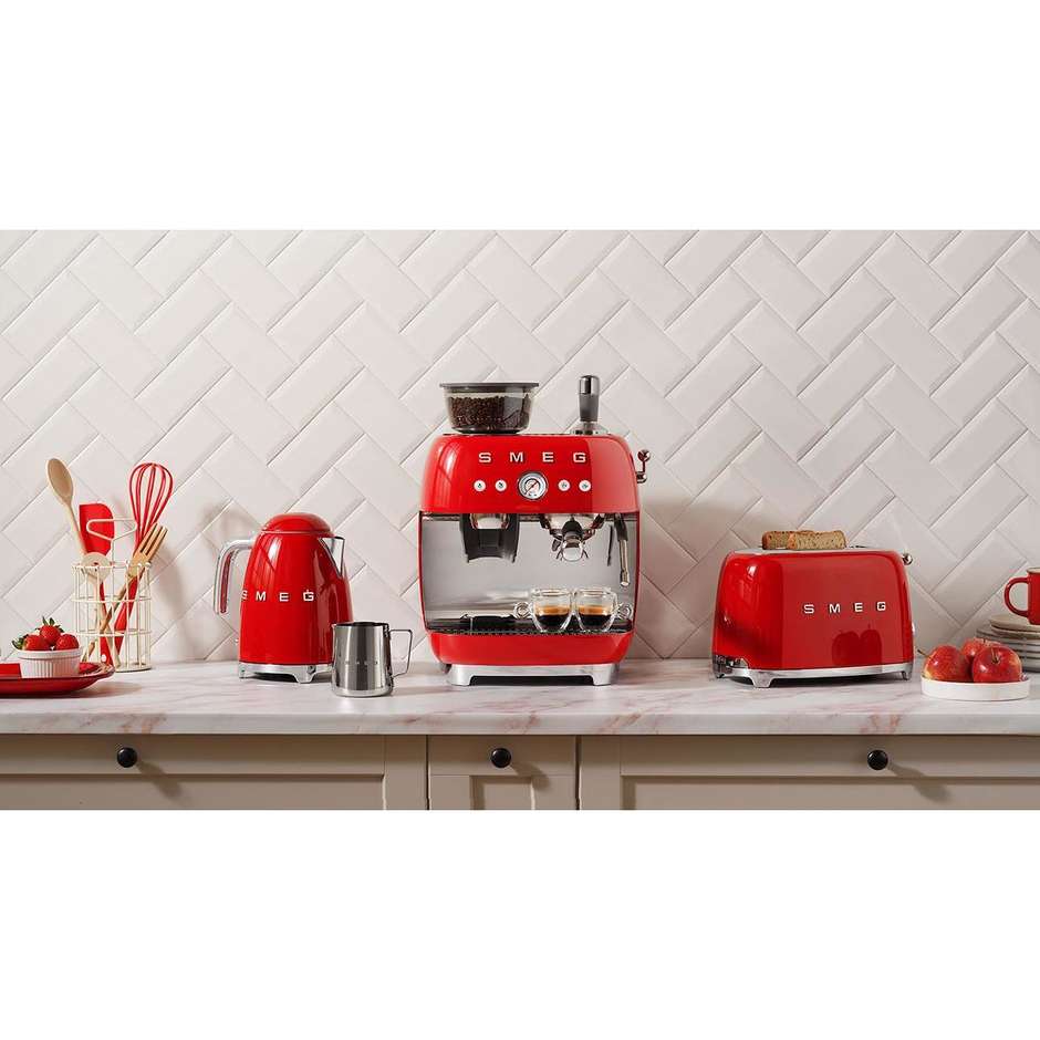 Smeg EGF03RDEU Macchina da Caffè Espresso Manuale con Macinacaffè Integrato Serbatoio da 1 Lt Potenza 1350 W Colore Rosso