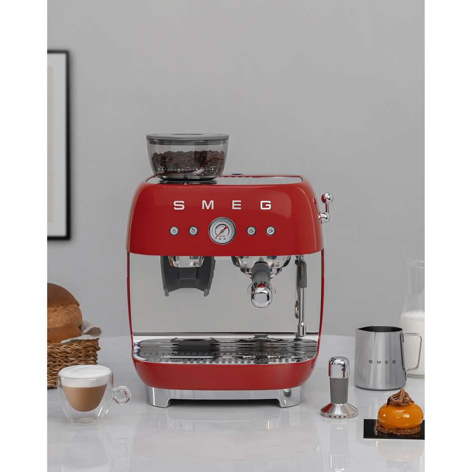 Smeg EGF03RDEU Macchina da Caffè Espresso Manuale con Macinacaffè Integrato Serbatoio da 1 Lt Potenza 1350 W Colore Rosso
