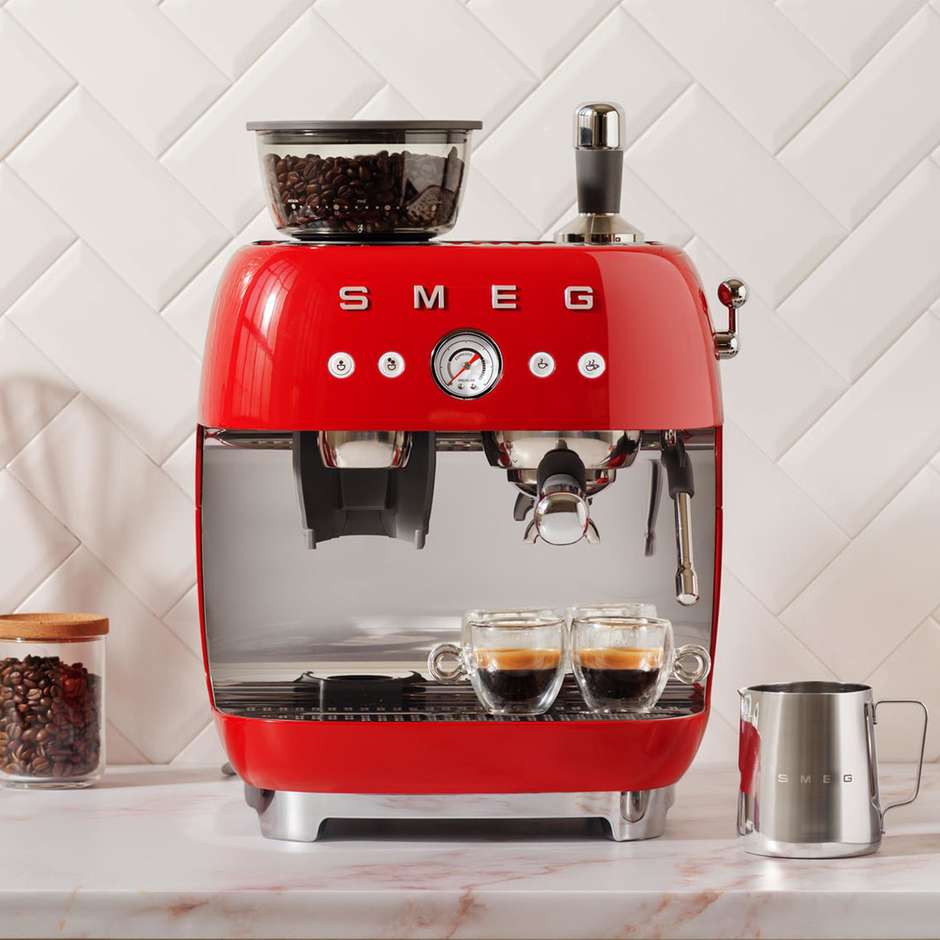 Smeg EGF03RDEU Macchina da Caffè Espresso Manuale con Macinacaffè Integrato Serbatoio da 1 Lt Potenza 1350 W Colore Rosso